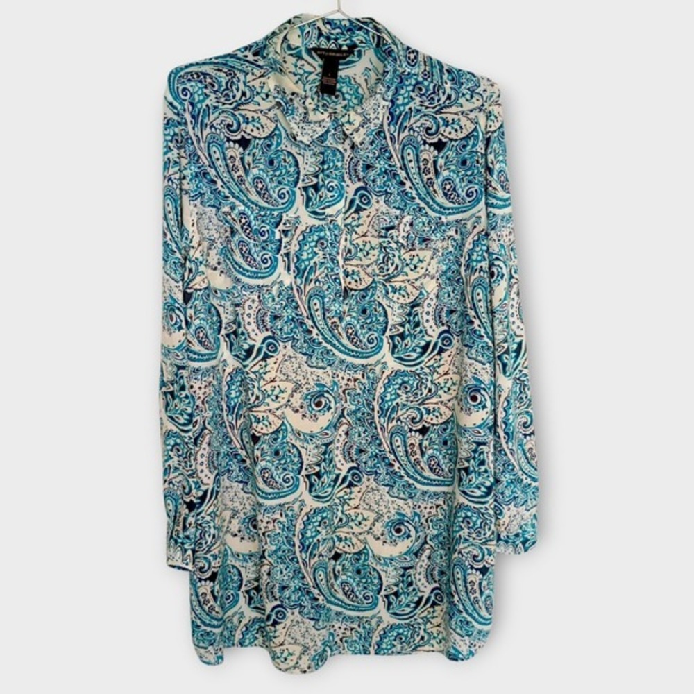 BIT & BRIDLE Womens Top Sz L Long Sleeve‎ Button Down Shirt Blue Paisley Print - Picture 2 of 13